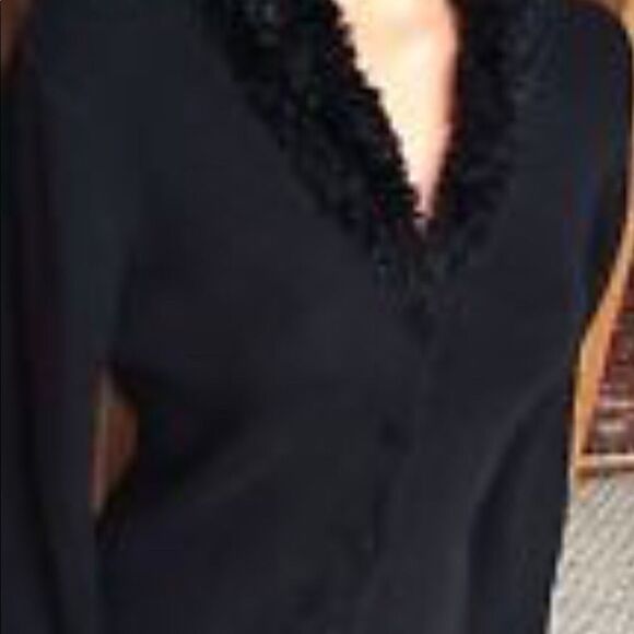 MAX STUDIO BLACK button sweater with faux fur collar - Picture 1 of 7